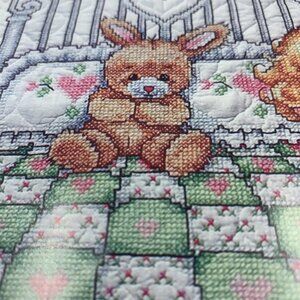 Tobin baby Quilt Cross Stitch Kit-36x43” T21701 NOS praying girl kitten rabbit